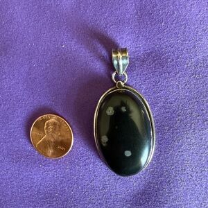 Snowflake Obsidian & Sterling Silver Oval Pendant